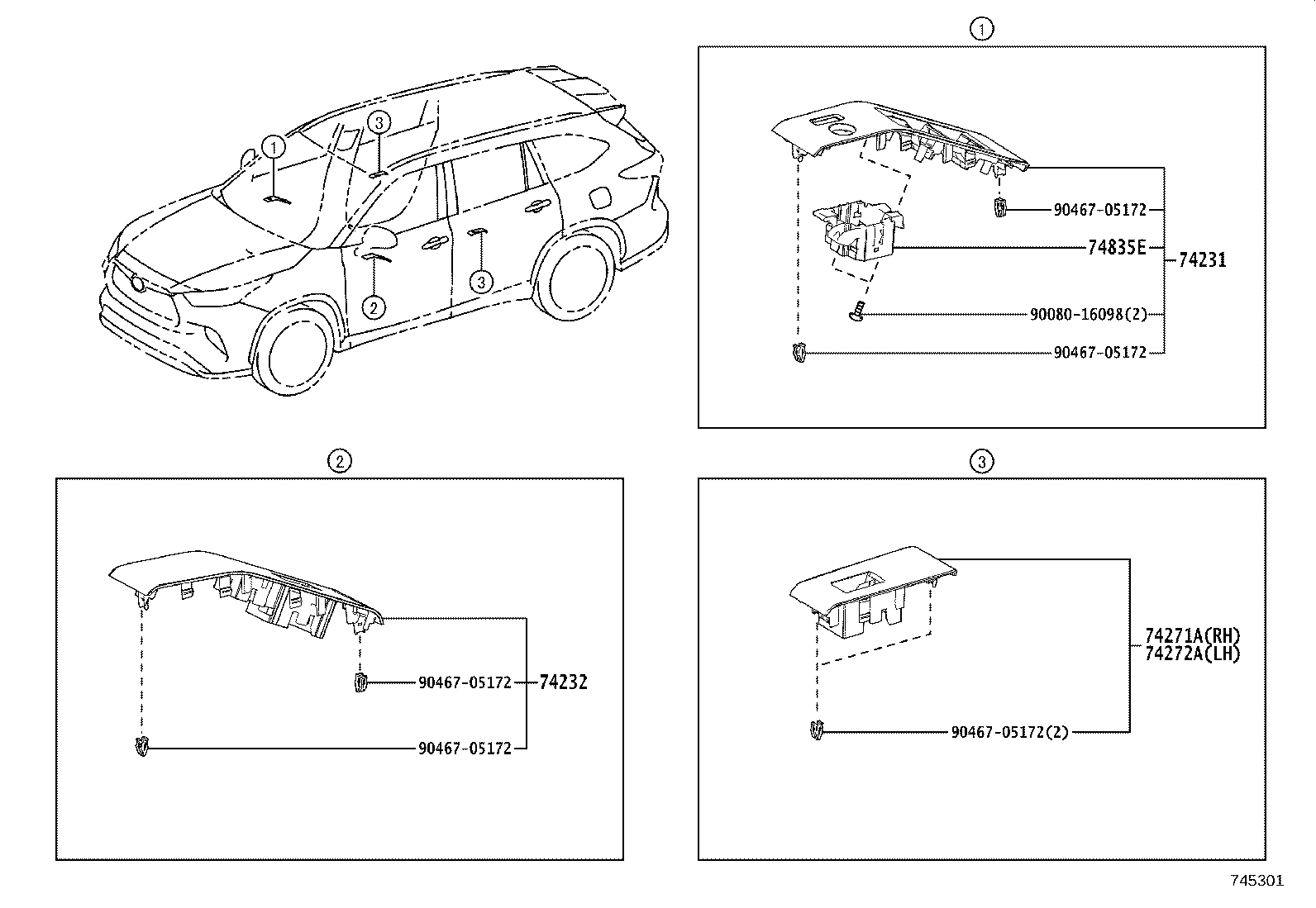 74231-0E280 PANEL, FRONT ARMREST BASE, UPPER RH product image
