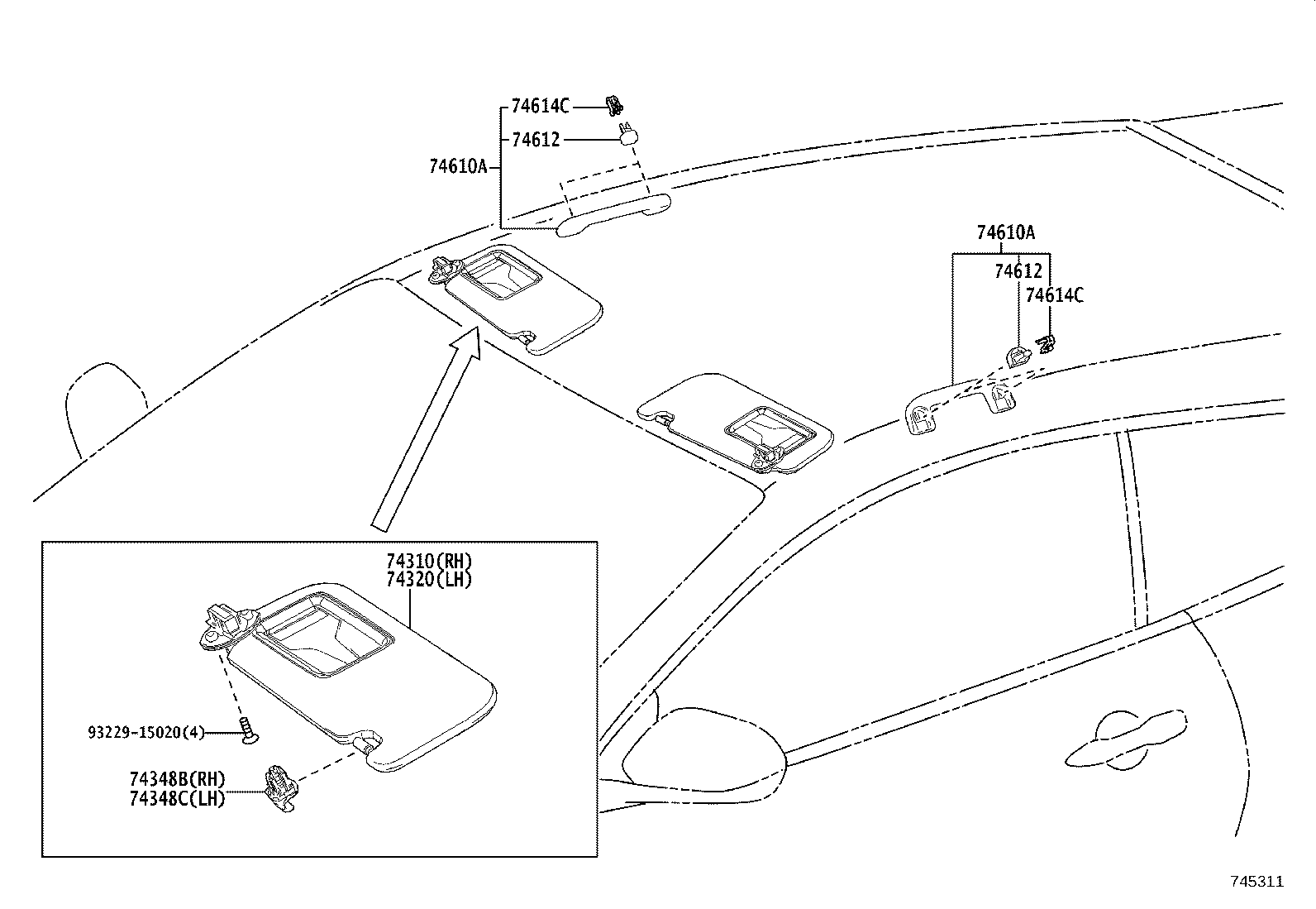 74348-47010-C0 HOLDER, VISOR, RH product image