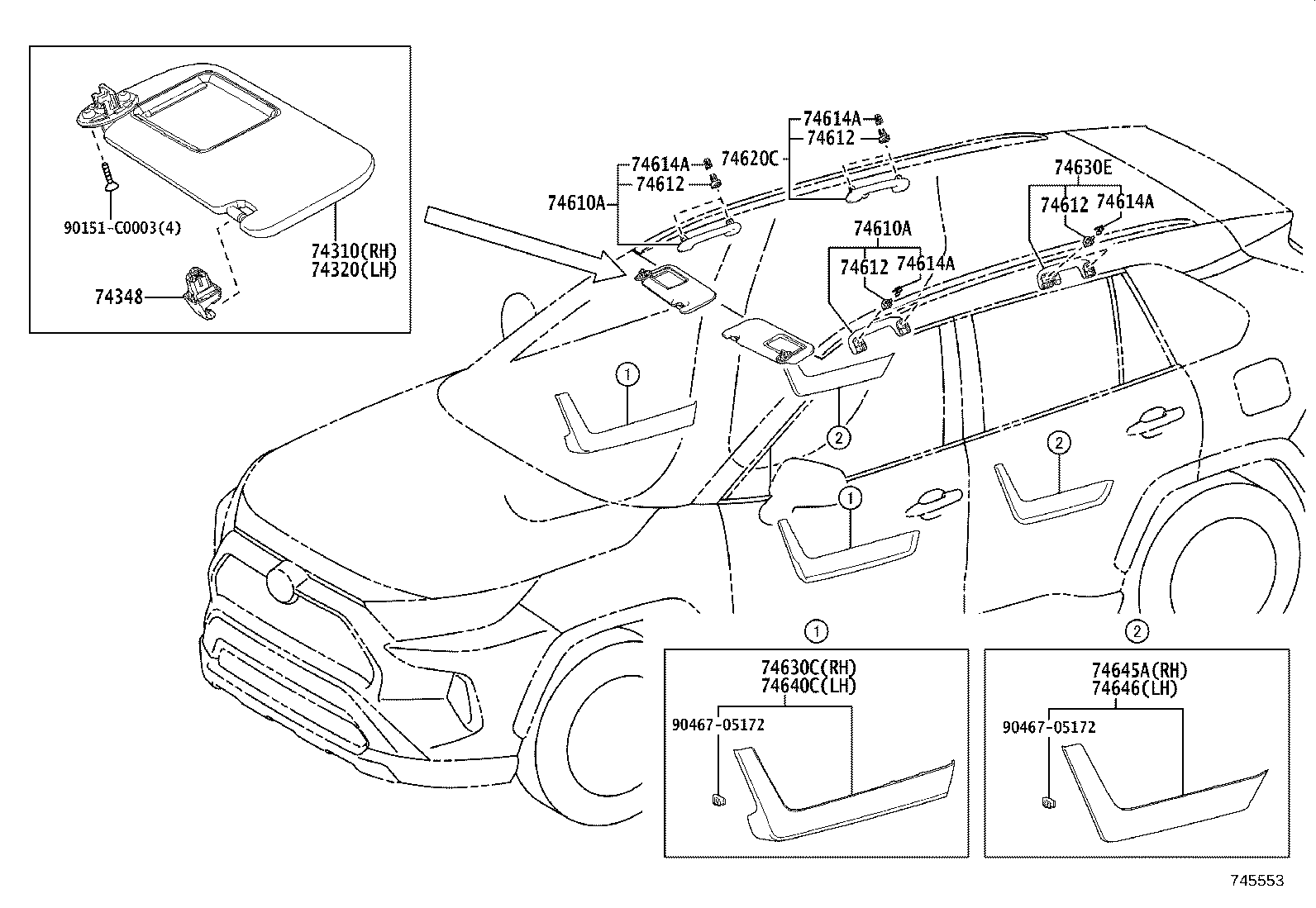 74272-0R190 PANEL, REAR DOOR ARMREST BASE, UPPER LH product image