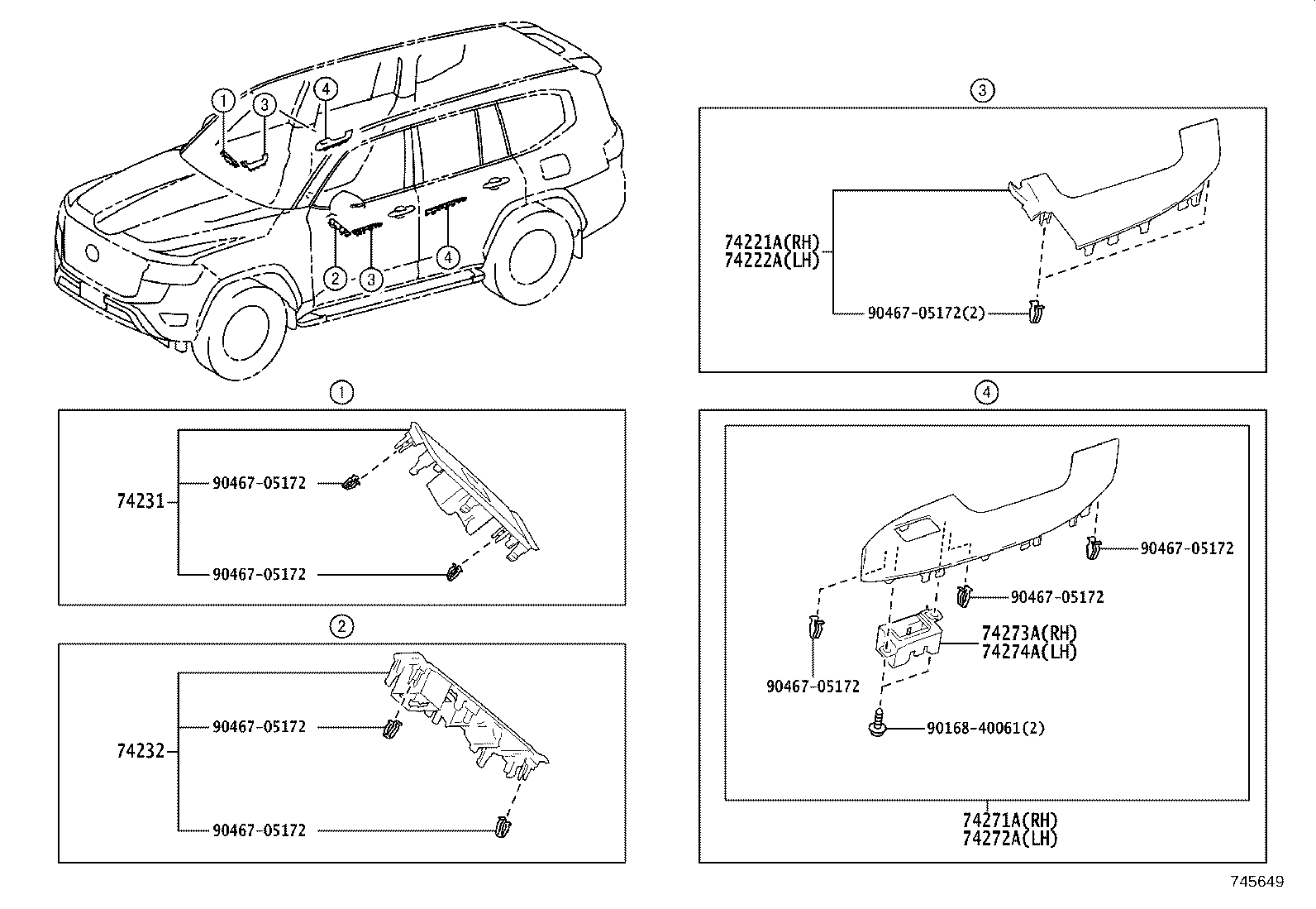 74232-60840 PANEL, FRONT ARMREST BASE, UPPER LH product image