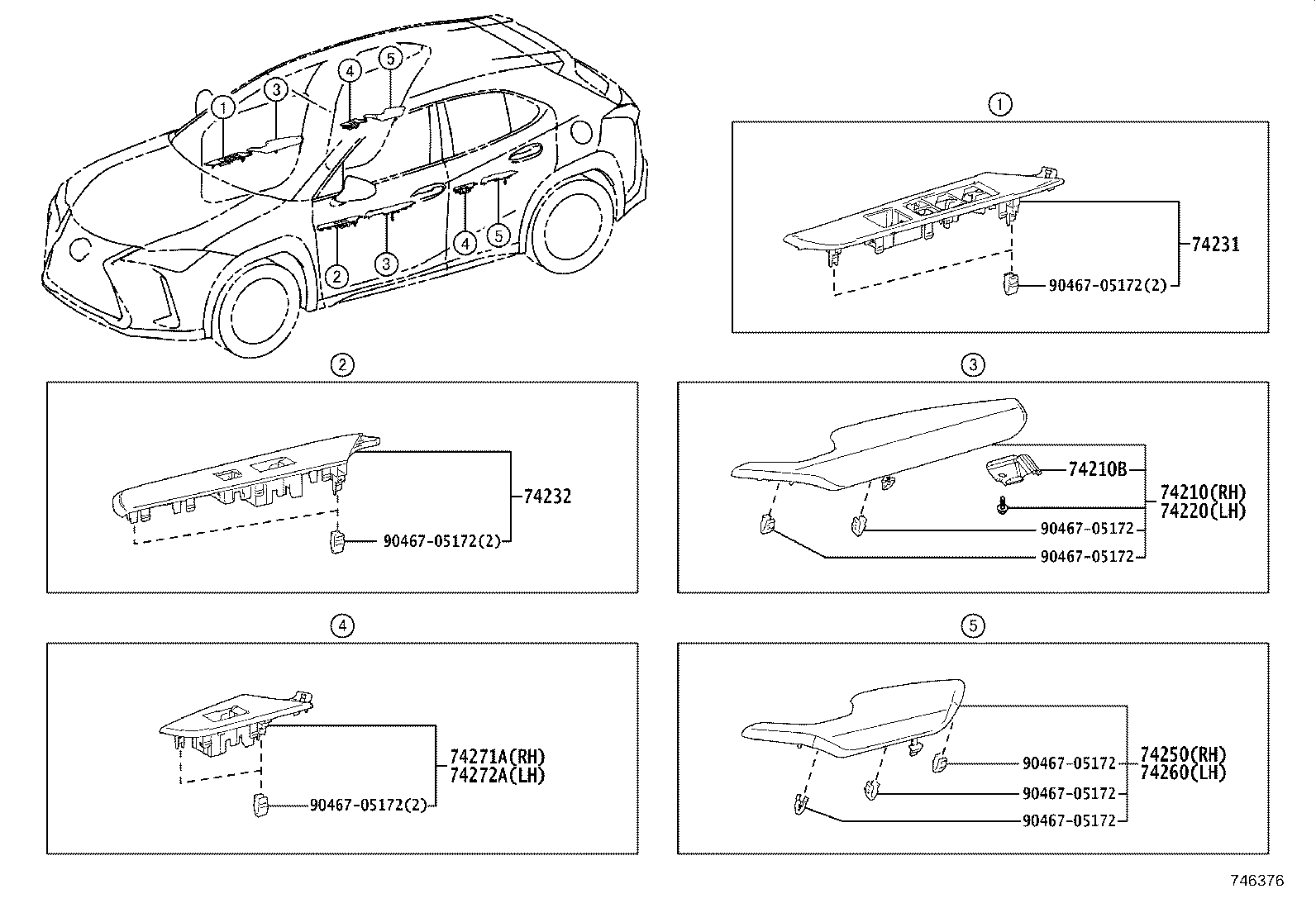 74231-76100 PANEL, FRONT ARMREST BASE, UPPER RH product image
