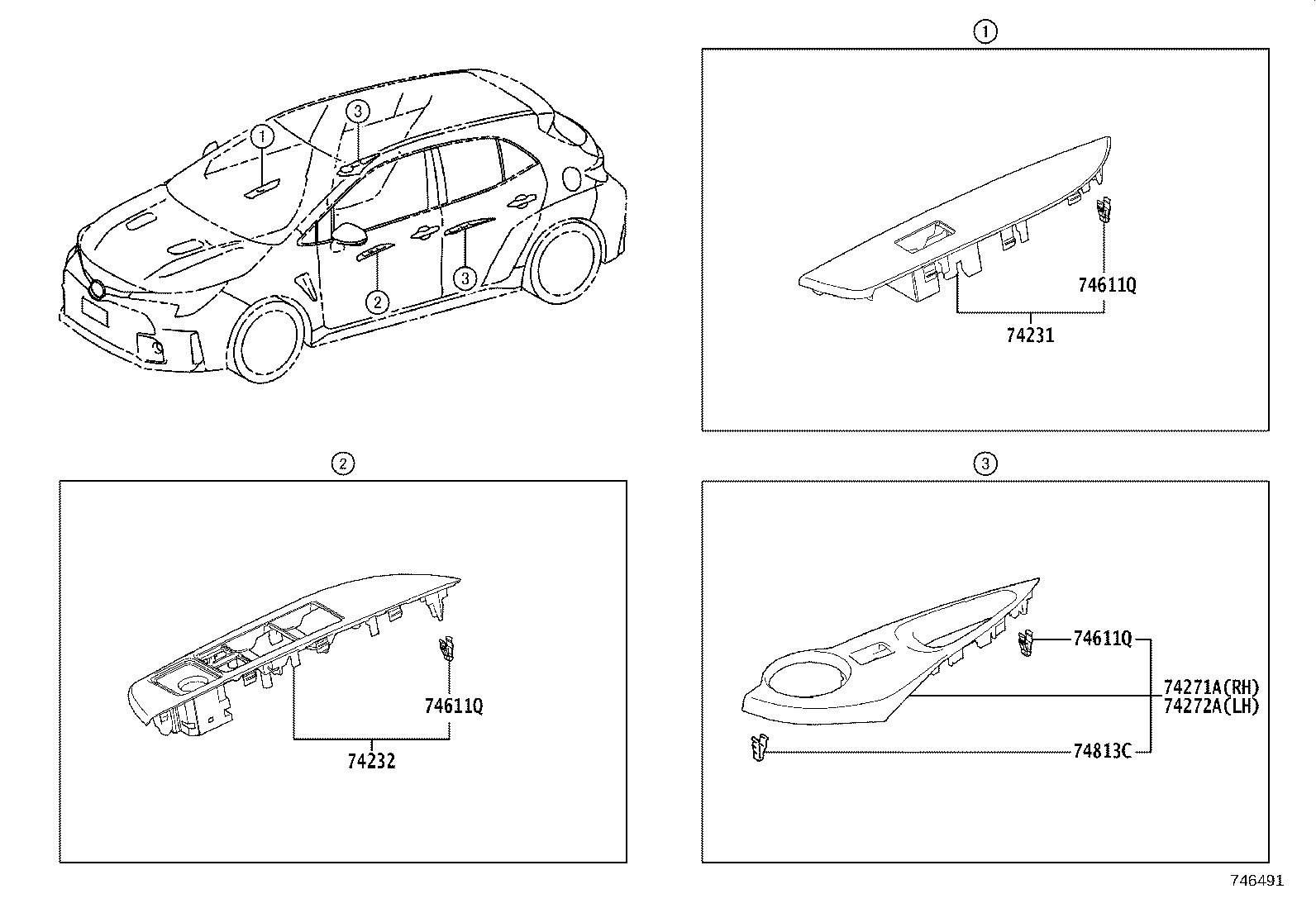 74232-12C40 PANEL, FRONT ARMREST BASE, UPPER LH product image