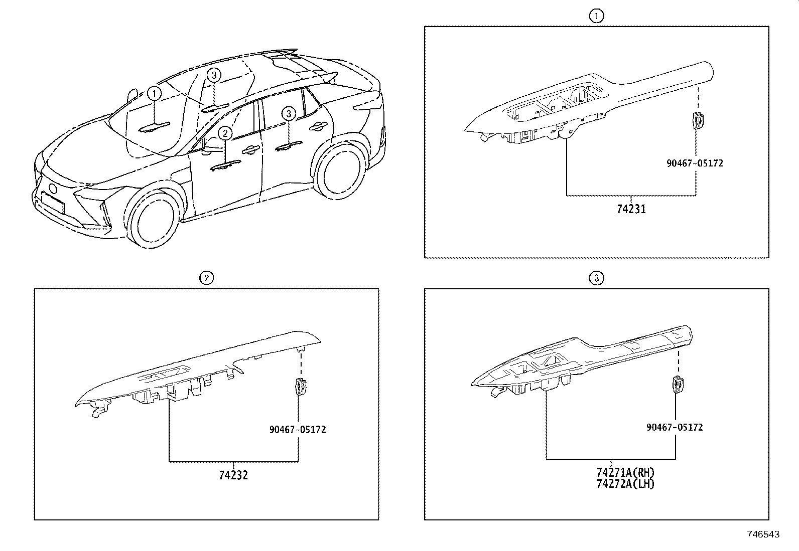 74232-46070 PANEL, FRONT ARMREST BASE, UPPER LH product image