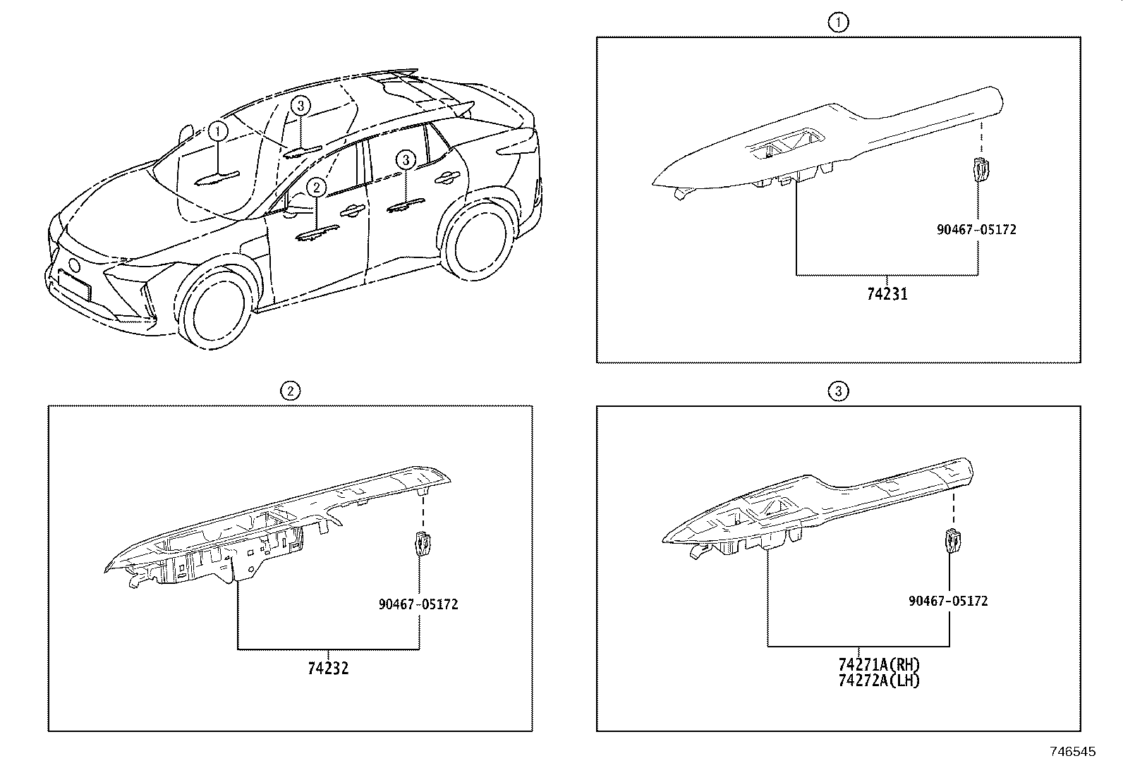 74232-46070 PANEL, FRONT ARMREST BASE, UPPER LH product image