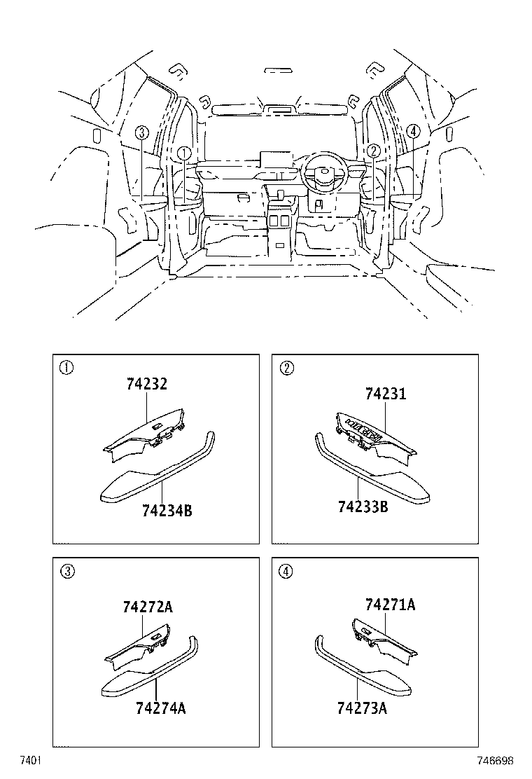 74273-BZ080-B1 PANEL, REAR DOOR ARMREST BASE, LOWER RH product image