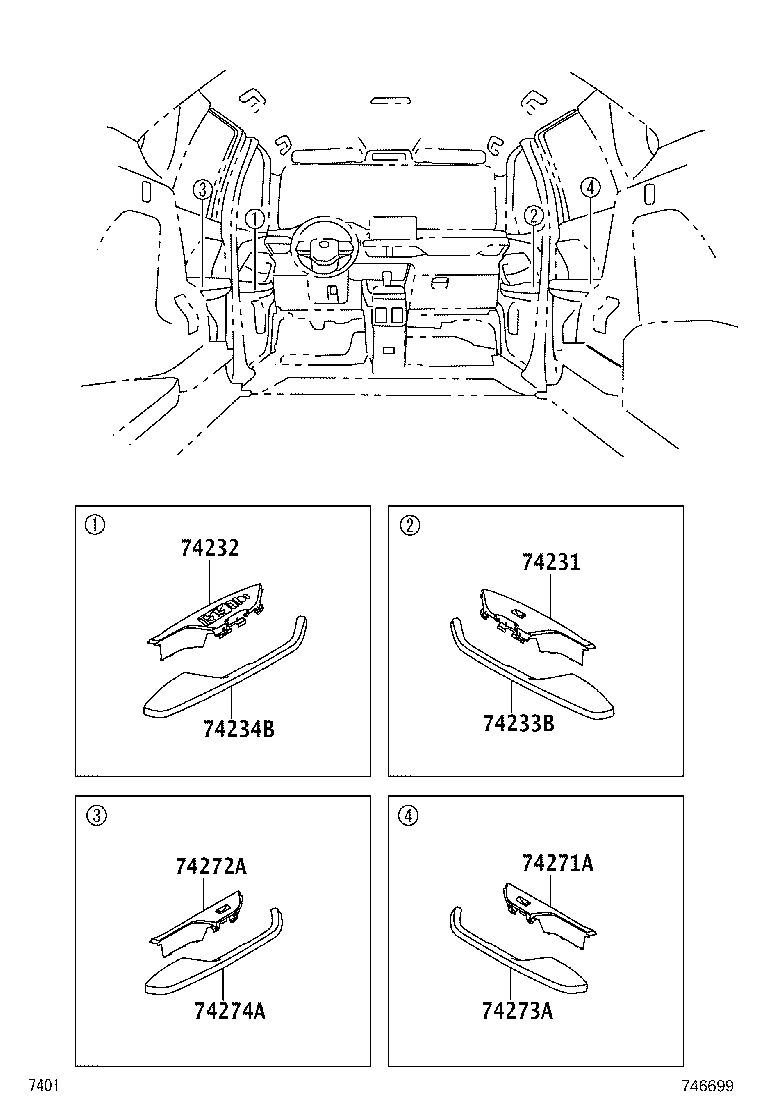 74273-BZ080-B1 PANEL, REAR DOOR ARMREST BASE, LOWER RH product image