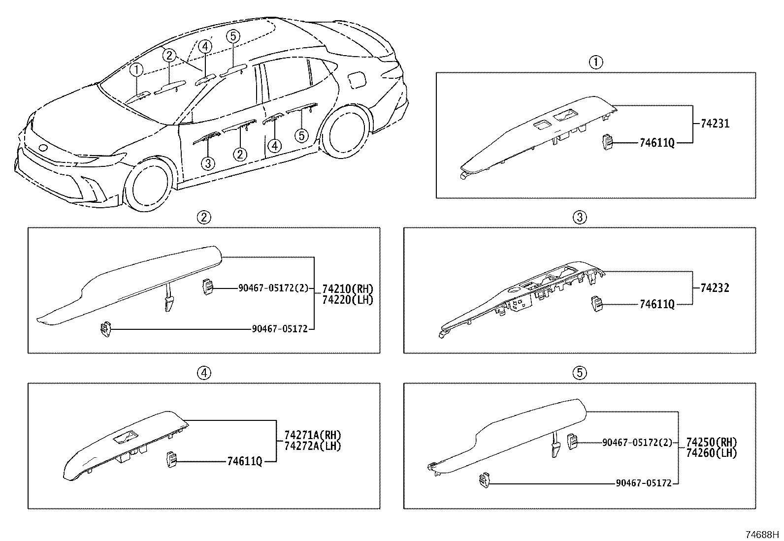 74232-AQ010 PANEL, FRONT ARMREST BASE, UPPER LH product image