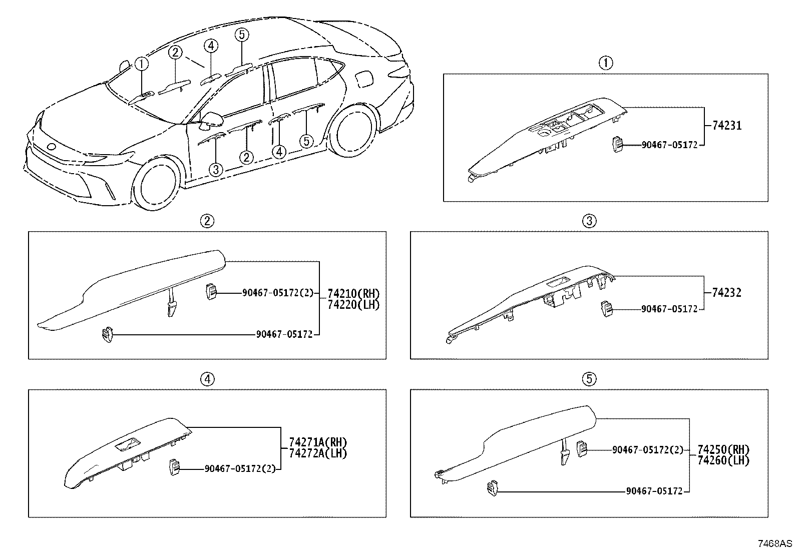 74232-33491 PANEL, FRONT ARMREST BASE, UPPER LH product image