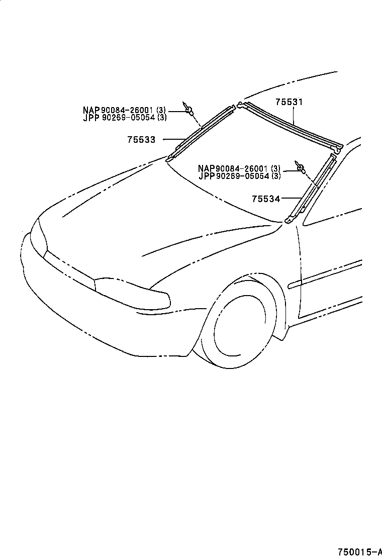 Toyota 75531-33040 MOULDING, WINDSHIELD, OUTER UPPER