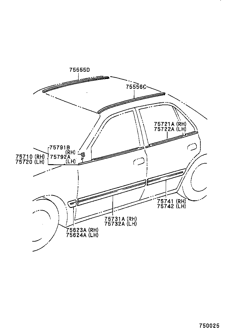 75555-20060 MOULDING, ROOF DRIP SIDE FINISH, CENTER RH product image