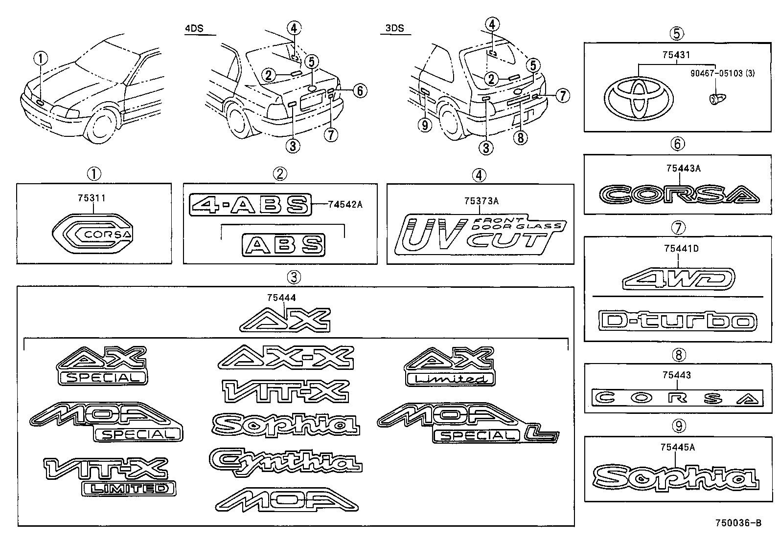 75311-16630 EMBLEM, RADIATOR GRILLE (OR FRONT PANEL) product image