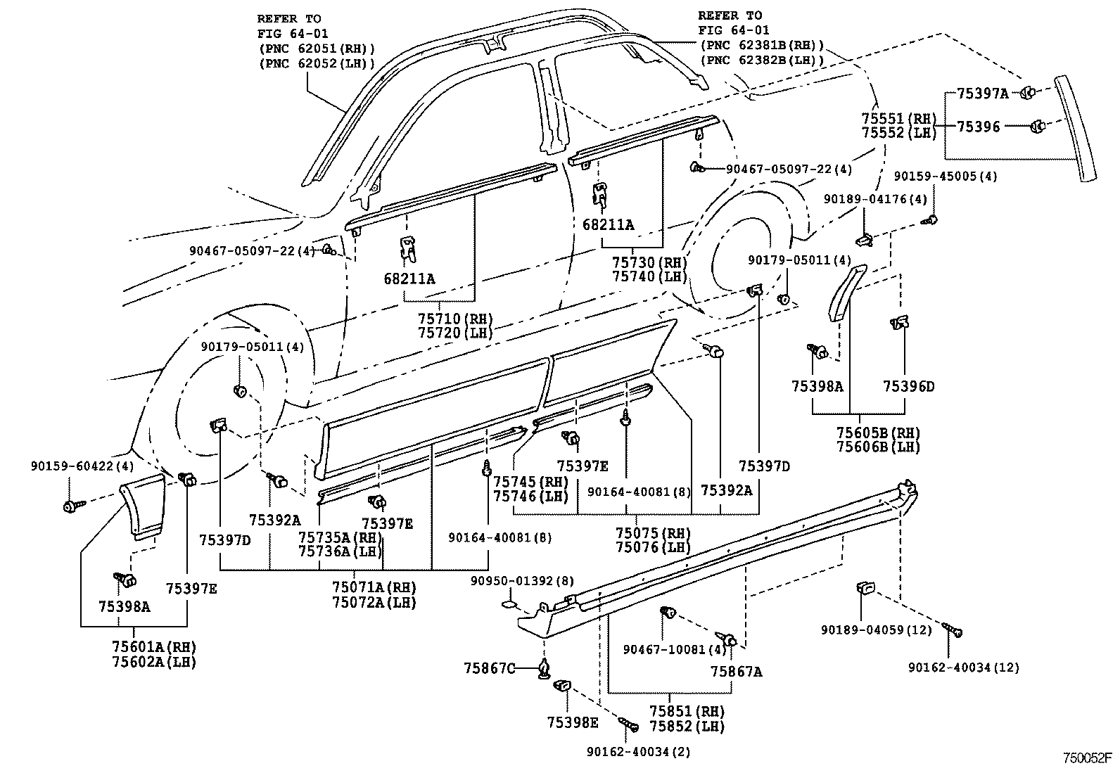 Toyota 75602-33020-E4 MOULDING SUB-ASSY, FRONT FENDER, LH