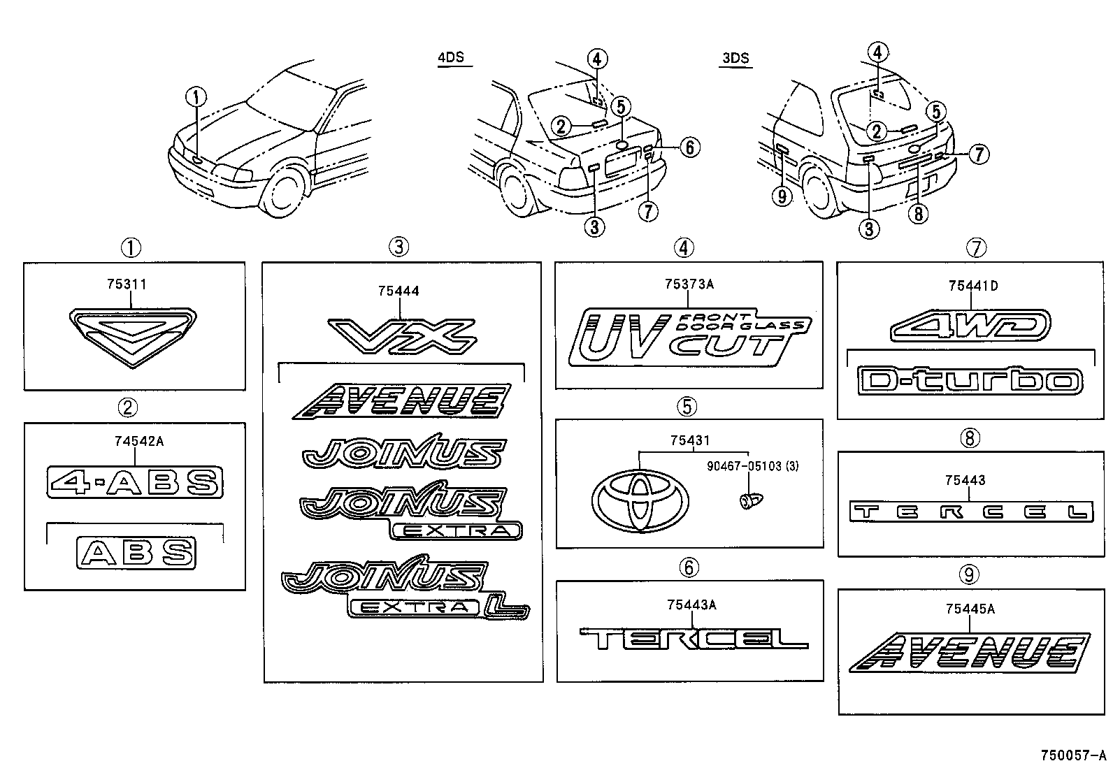 75311-16630 EMBLEM, RADIATOR GRILLE (OR FRONT PANEL) product image