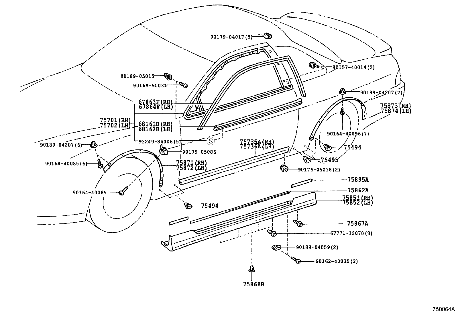 Toyota 75852-24900 MOULDING, ROCKER PANEL, LH