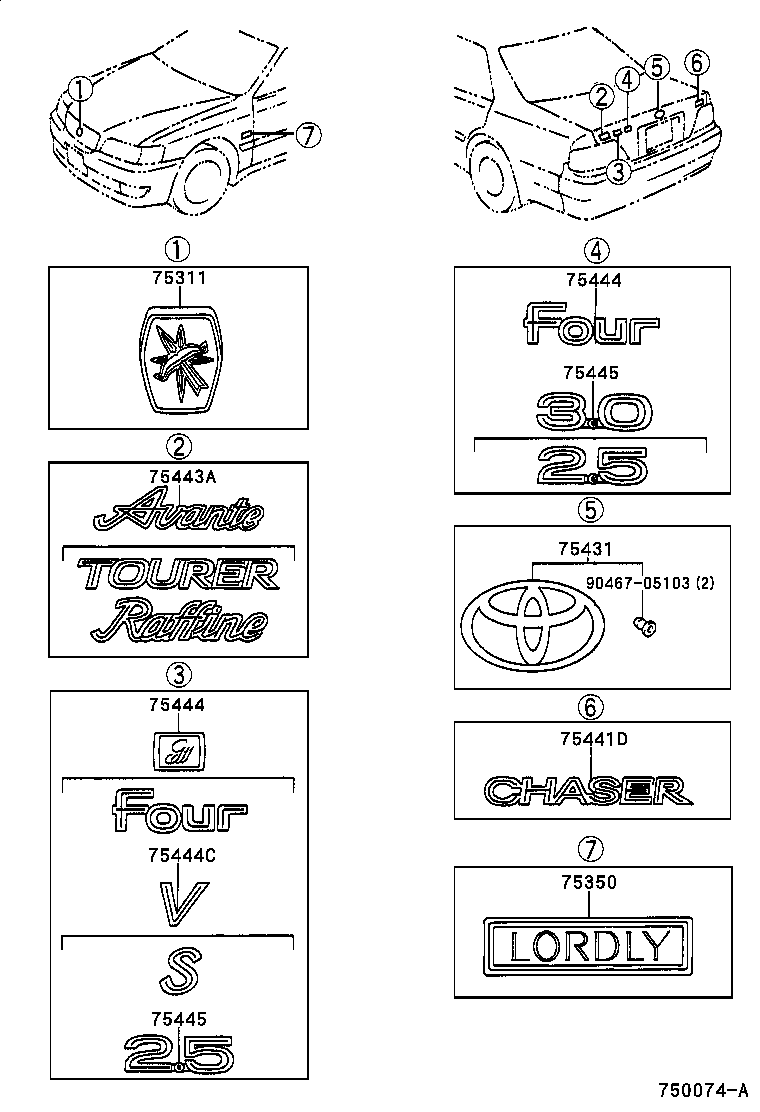 75441-22200 PLATE, LUGGAGE COMPARTMENT DOOR NAME, NO.1 product image