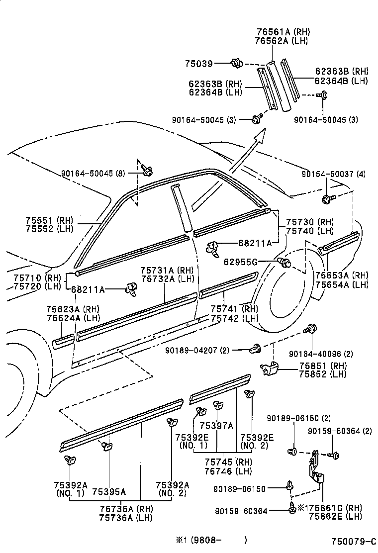 75720-22210 MOULDING ASSY, FRONT DOOR BELT, LH product image