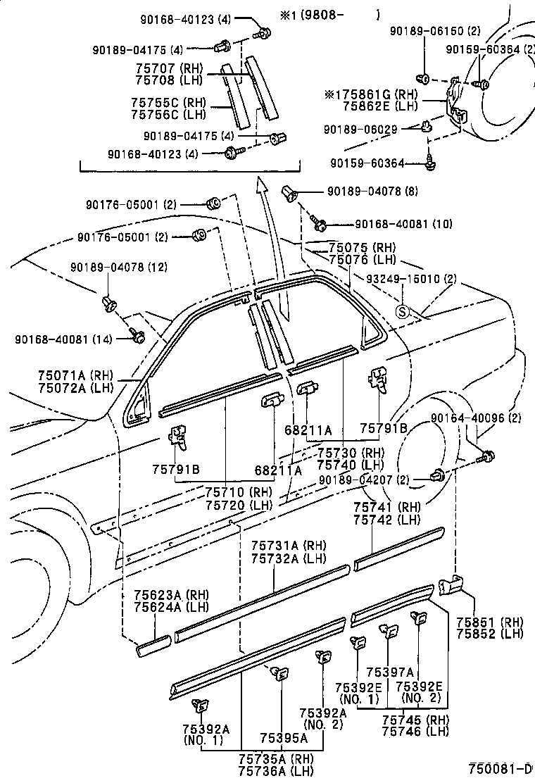 75740-22150 MOULDING ASSY, REAR DOOR BELT, LH product image