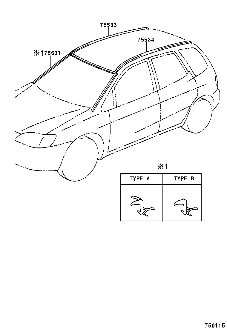 75531-13030 MOULDING, WINDSHIELD, OUTER UPPER product image