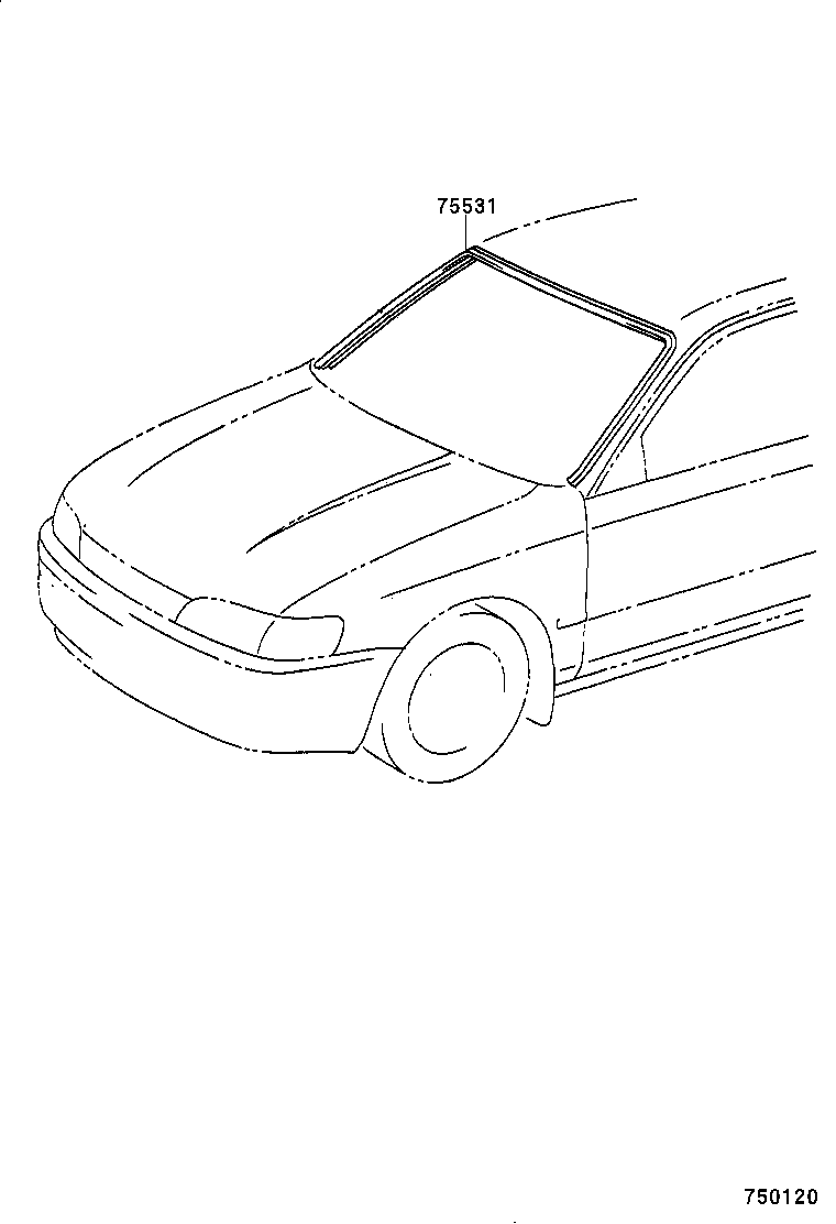75531-12490 MOULDING, WINDSHIELD, OUTER UPPER product image