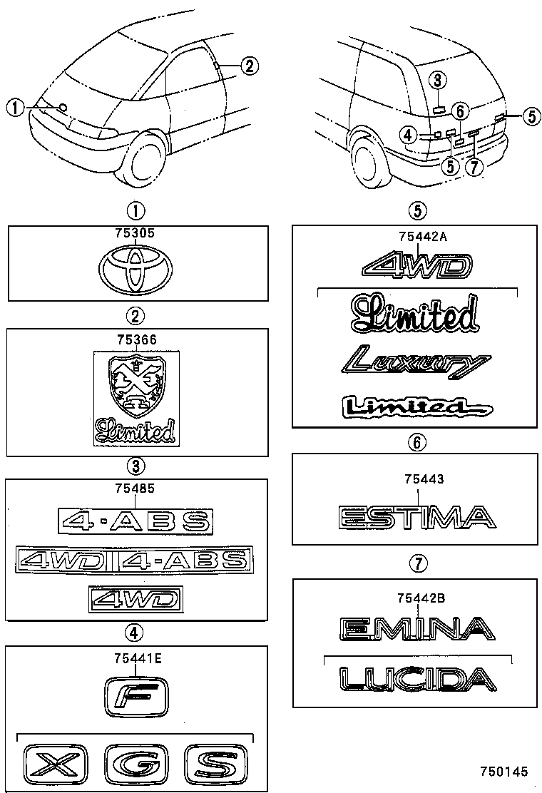 75431-28020 EMBLEM, BACK DOOR, NO.1 product image