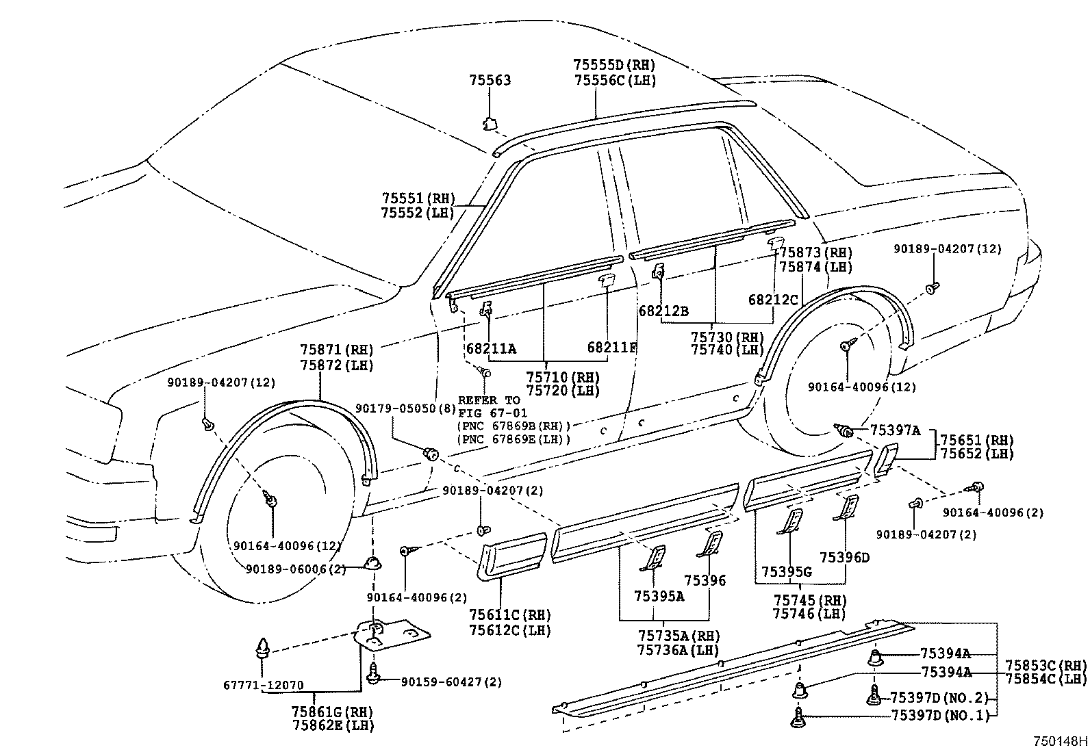 75720-40050 MOULDING ASSY, FRONT DOOR BELT, LH product image
