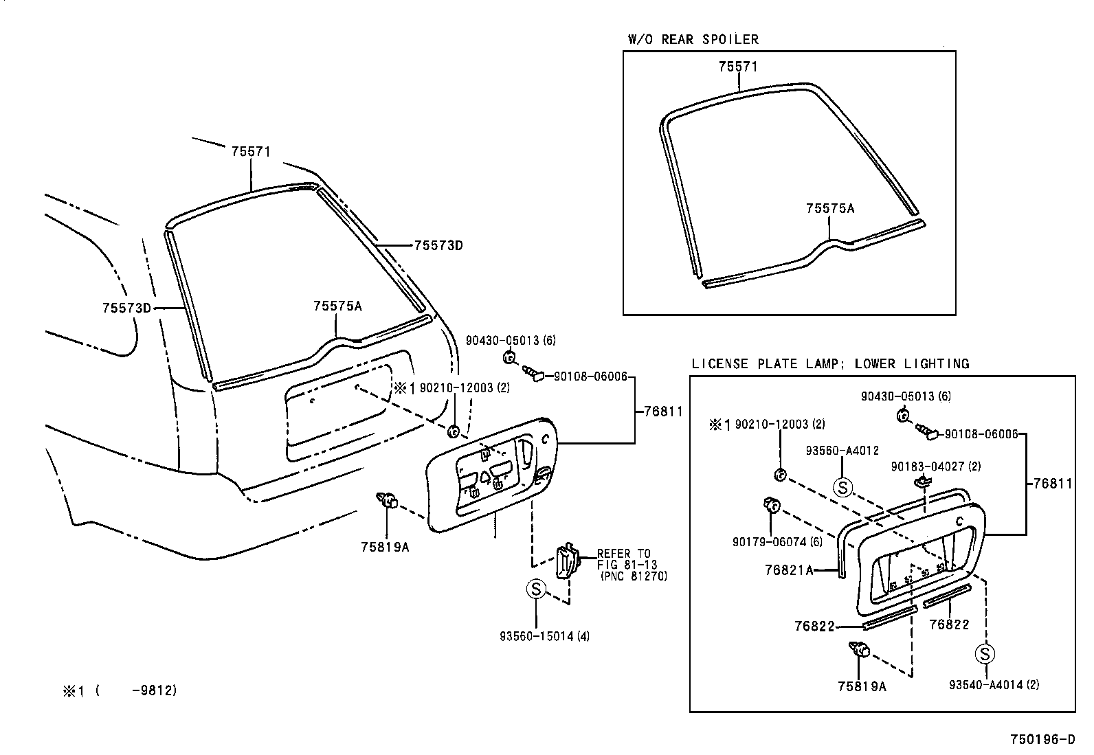 76801-12480 GARNISH SUB-ASSY, LUGGAGE COMPARTMENT DOOR, OUTSIDE product image