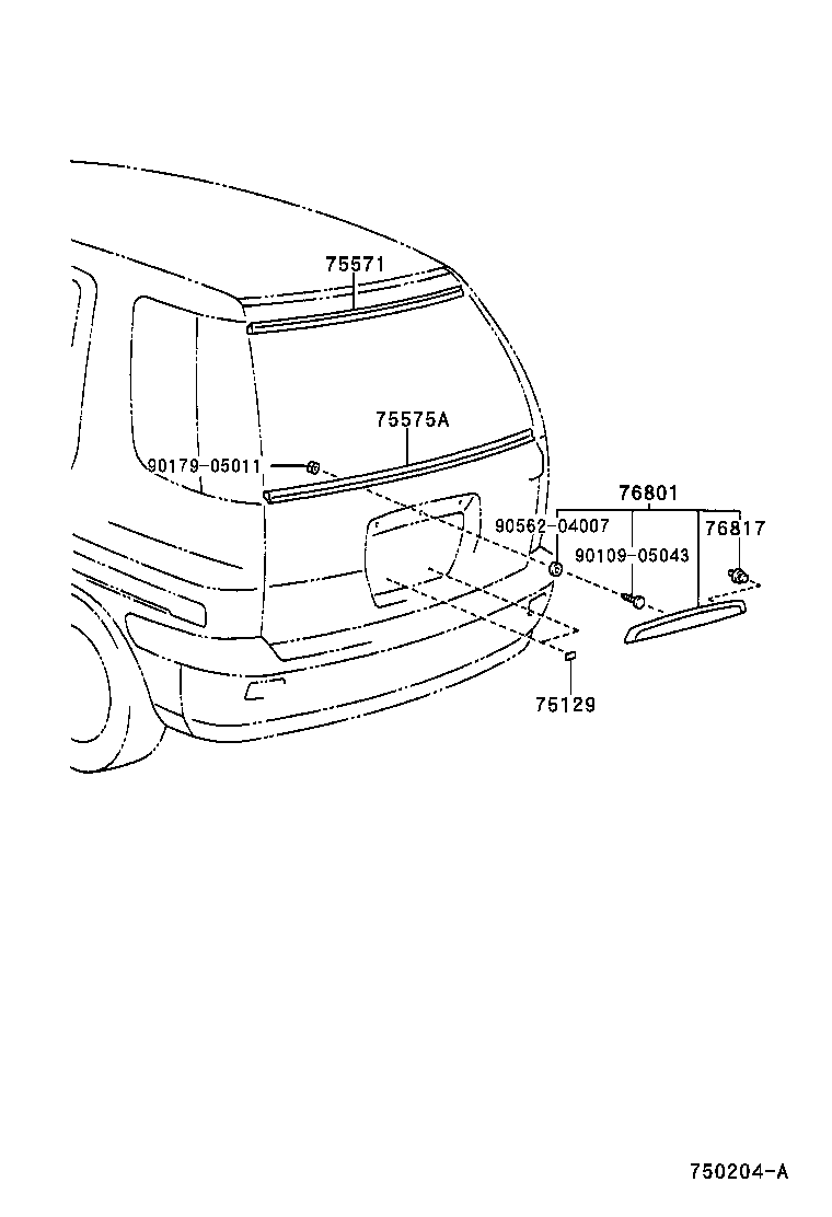 75571-46010 MOULDING, BACK WINDOW, OUTSIDE UPPER product image