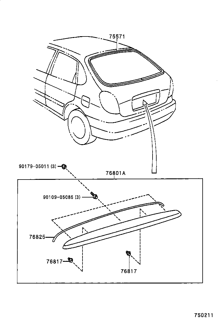 75571-12840 MOULDING, BACK WINDOW, OUTSIDE UPPER product image