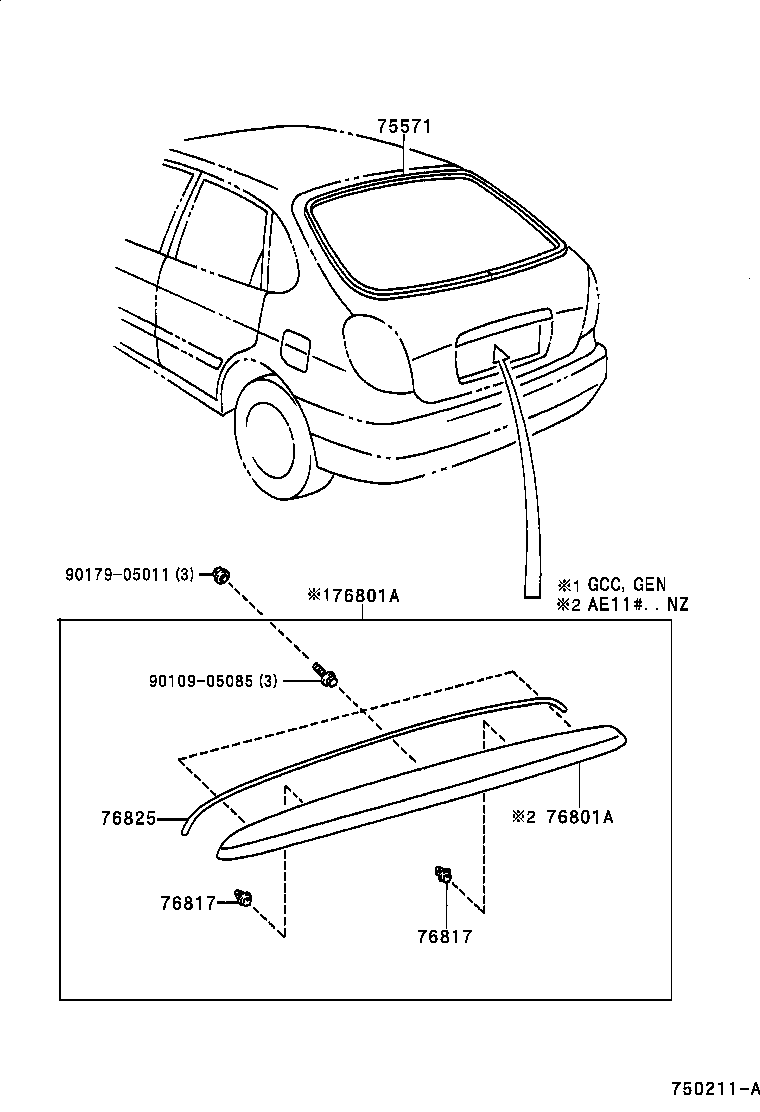 76811-12500 GARNISH SUB-ASSY, LUGGAGE COMPARTMENT DOOR, OUTSIDE product image
