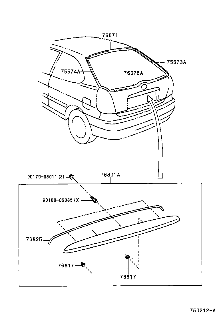75571-12840 MOULDING, BACK WINDOW, OUTSIDE UPPER product image