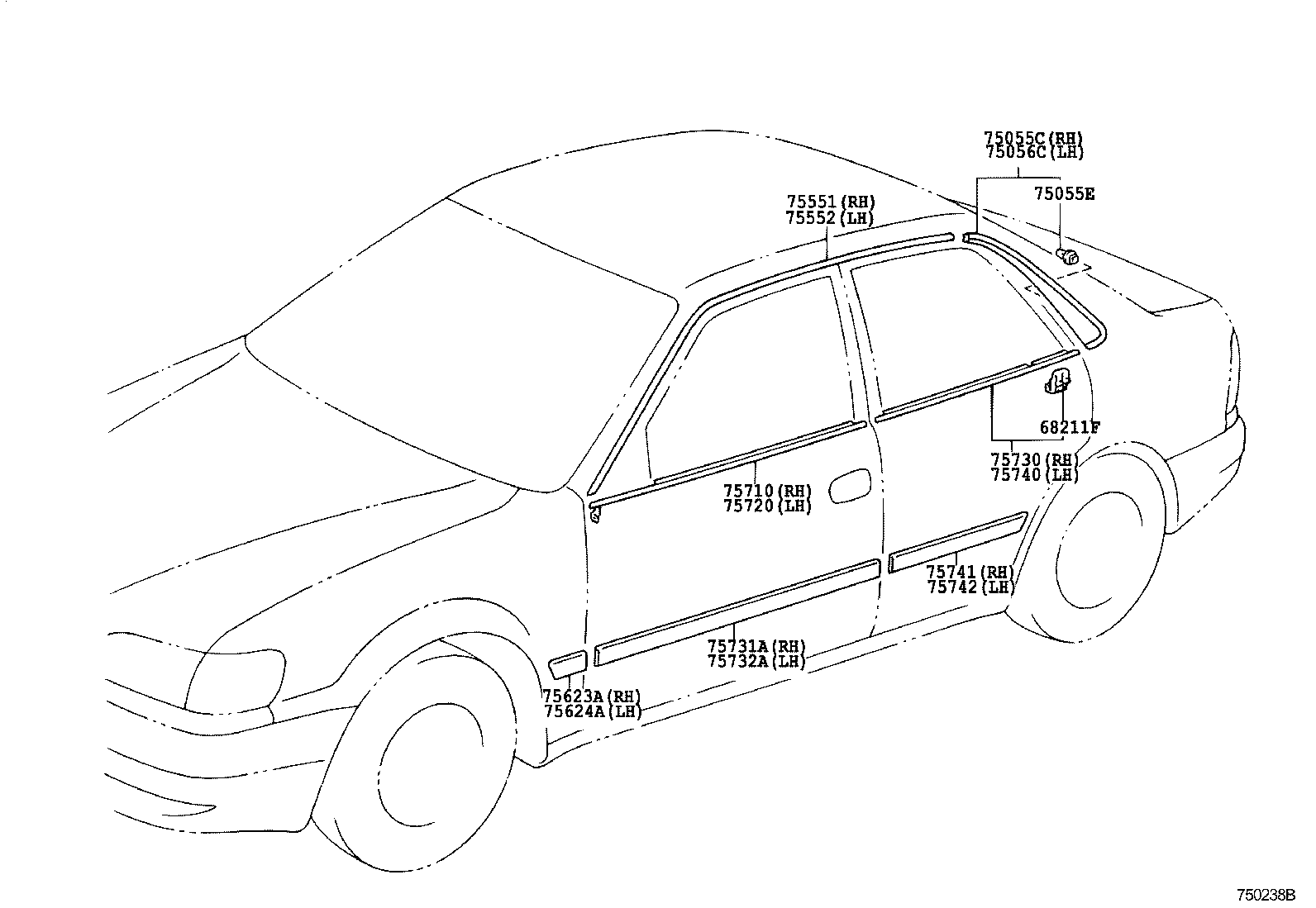 Toyota 75710-02050 MOULDING ASSY, FRONT DOOR BELT, RH
