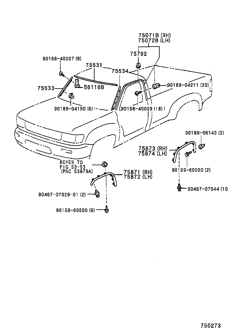 75534-34020 MOULDING, WINDSHIELD, OUTSIDE LH product image