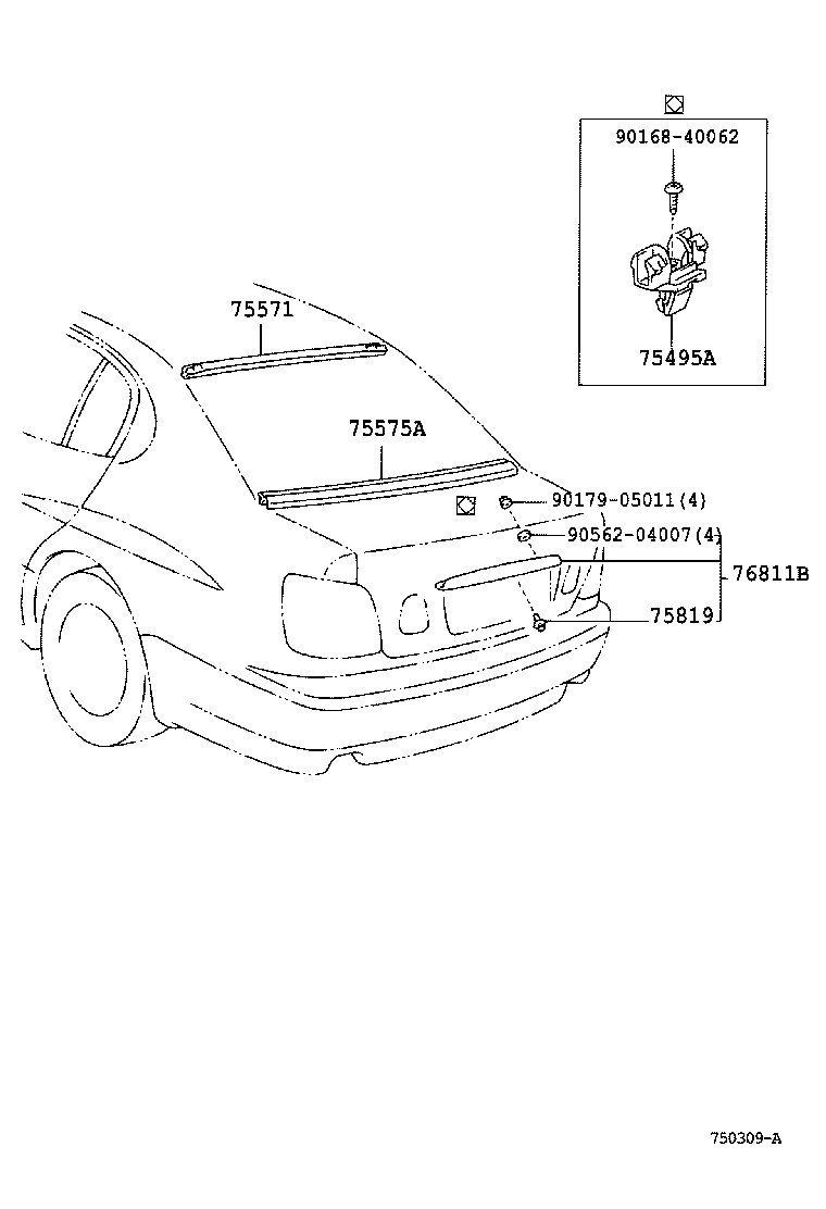 Toyota 76811-30040-A2 GARNISH, LUGGAGE COMPARTMENT DOOR, OUTSIDE