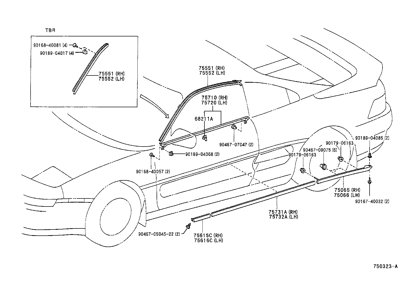 75615-17050-07 MOULDING, FRONT FENDER, REAR RH product image