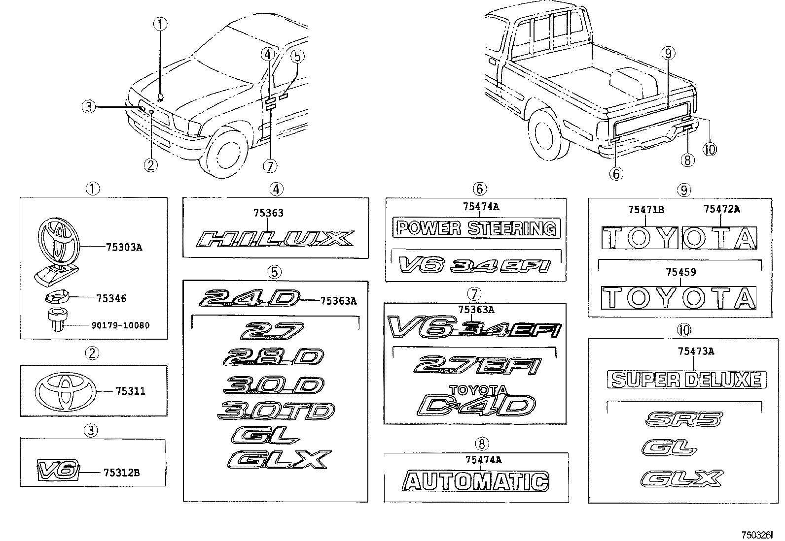 75472-35120 PLATE, REAR BODY NAME, NO.4 product image