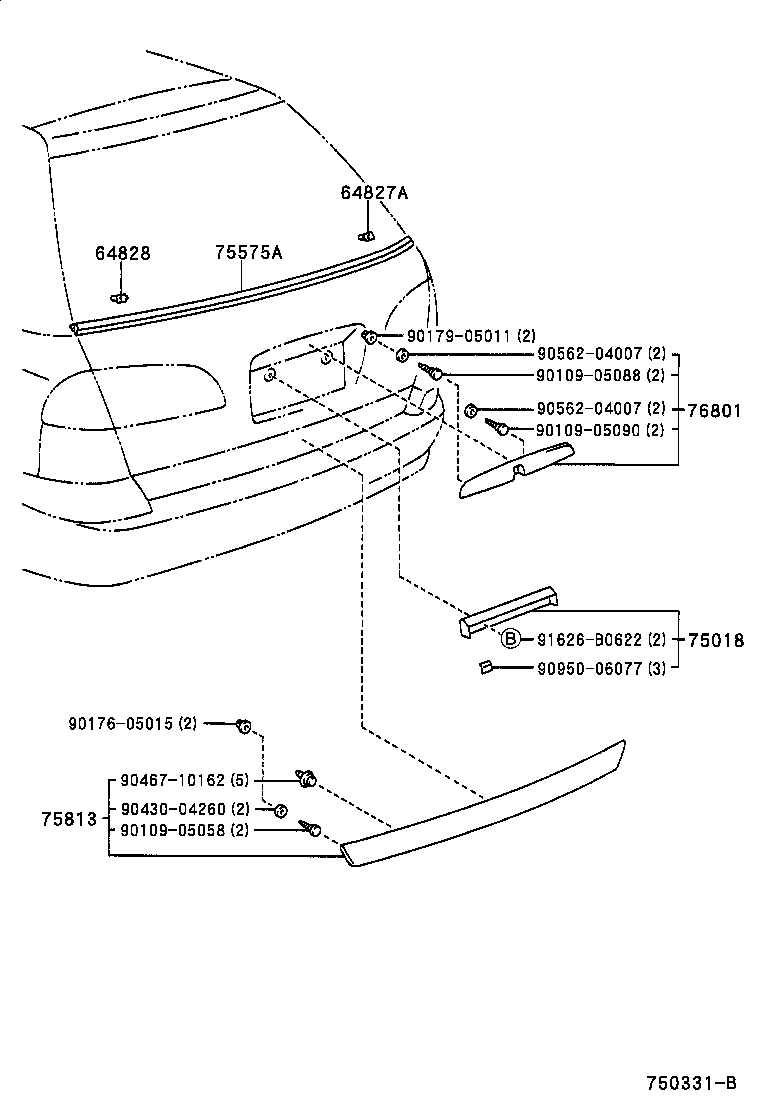 64827-21010 CLIP, BACK WINDOW GLASS, RH product image