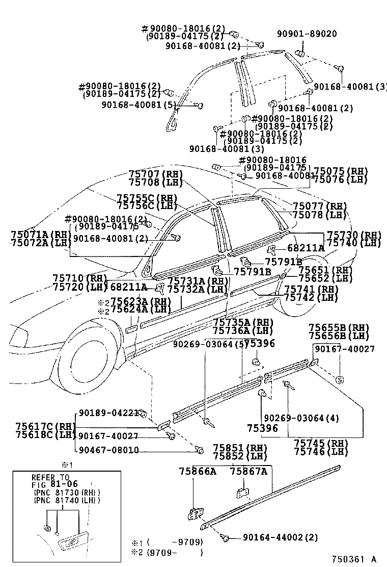 75075-07010 MOULDING SUB-ASSY, REAR DOOR, OUTSIDE RH product image