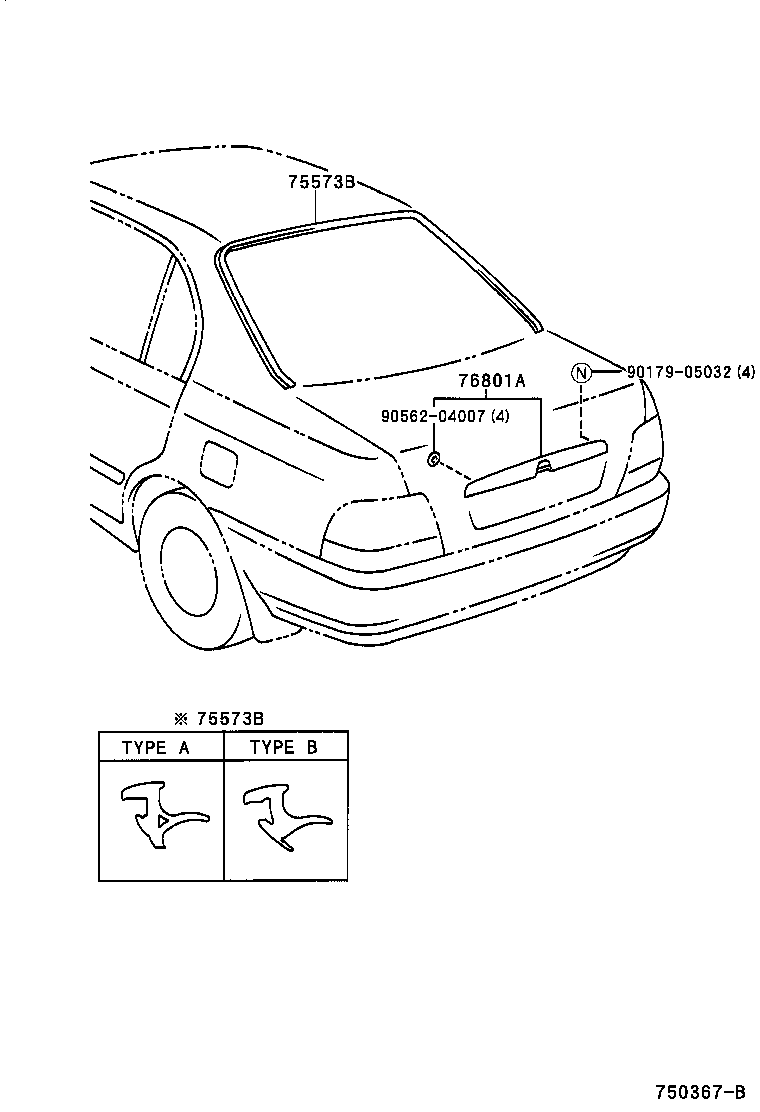 64827-20060 CLIP, BACK WINDOW GLASS, RH product image
