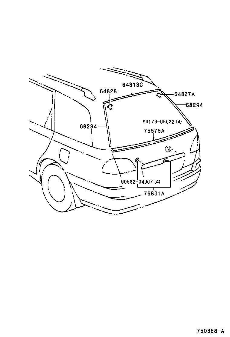 64827-20060 CLIP, BACK WINDOW GLASS, RH product image
