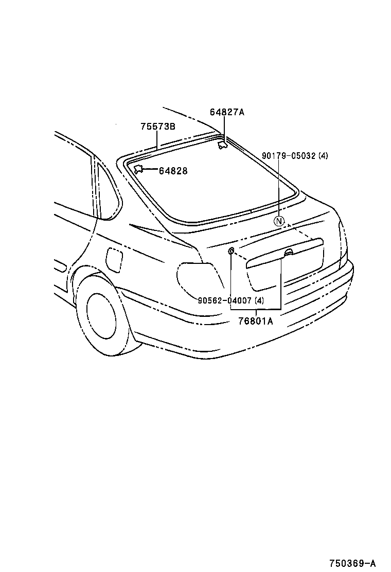 64827-20060 CLIP, BACK WINDOW GLASS, RH product image
