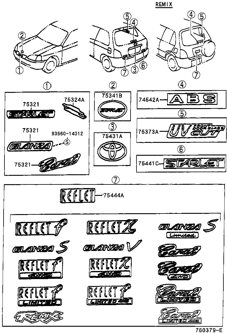 75321-10370 PLATE, RADIATOR GRILLE OR FRONT PANEL NAME product image