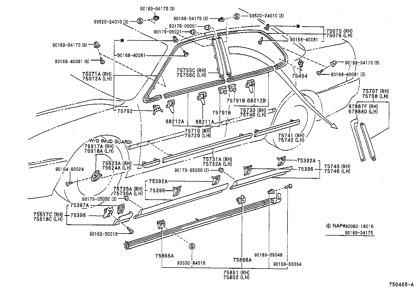 75075-06010 MOULDING SUB-ASSY, REAR DOOR, OUTSIDE RH product image