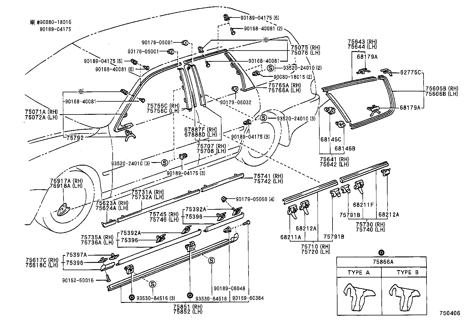 75075-06010 MOULDING SUB-ASSY, REAR DOOR, OUTSIDE RH product image