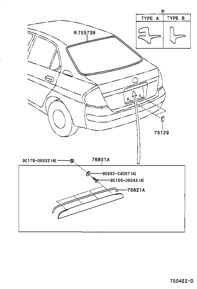 Toyota 76801-47010-C0 GARNISH SUB-ASSY, LUGGAGE COMPARTMENT DOOR, OUTSIDE
