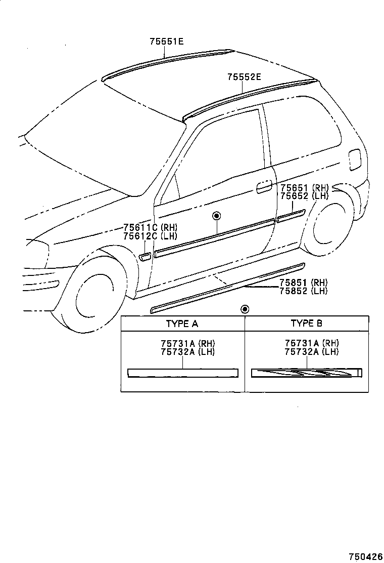 75552-10120 MOULDING, ROOF DRIP SIDE FINISH, LH product image