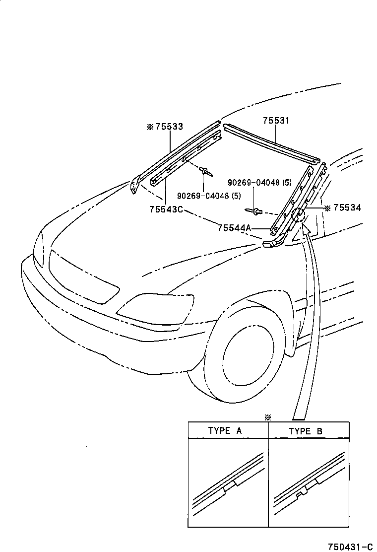 75533-48040 MOULDING, WINDSHIELD, OUTSIDE RH product image