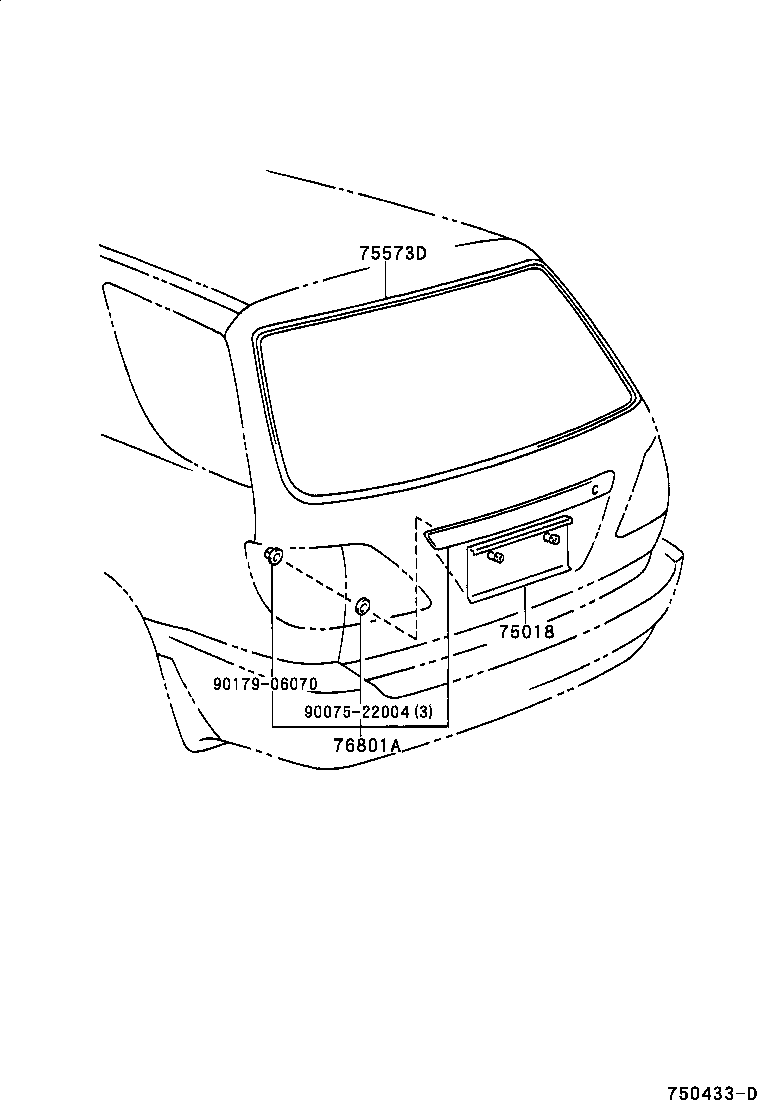 76801-48010-J0 GARNISH SUB-ASSY, LUGGAGE COMPARTMENT DOOR, OUTSIDE product image