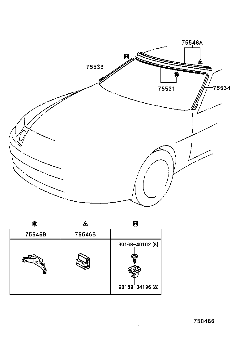 75533-24070 MOULDING, WINDSHIELD, OUTSIDE RH product image