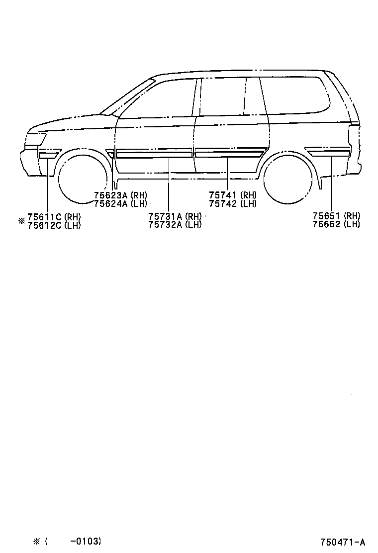 75552-38020 MOULDING, ROOF DRIP SIDE FINISH, LH product image