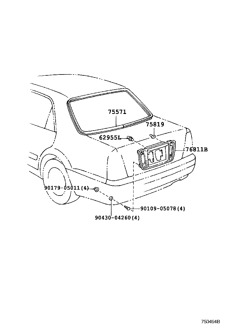 75819-51010 CLIP, LUGGAGE COMPARTMENT DOOR MOULDING product image